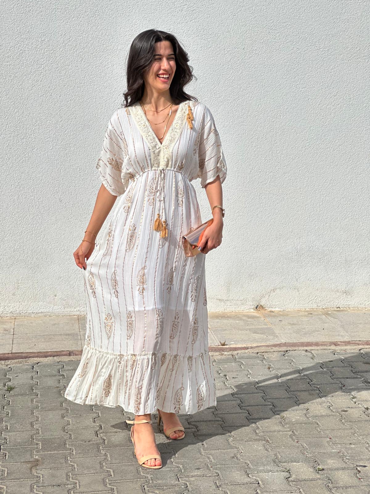 BELDEN BAĞLAMALI V YAKA UZUN ELBİSE