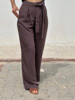 BELİ BAĞLAMA DETAYLI BOL PAÇA PANTOLON KAHVERENGİ (1)