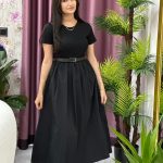 BELİ KEMERLİ BASİC MİDİ SİYAH ELBİSE