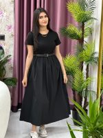BELİ KEMERLİ BASİC MİDİ SİYAH ELBİSE S-M-L BEDEN ARALIĞ (1)