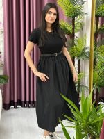 BELİ KEMERLİ BASİC MİDİ SİYAH ELBİSE S-M-L BEDEN ARALIĞ (2)