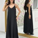 BİRİT ASKILI V YAKA MODAL ELBİSE