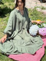 HAKİ BALON KAT KAT ELBİSE (2)