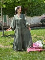 HAKİ BALON KAT KAT ELBİSE (3)