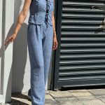 KETEN MAVİ ÖNDEN BAĞLAMALI YELEK PANTOLON TAKIM