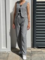 KETEN ÖNDEN BAĞLAMALI YELEK PANTOLON GRİ TAKIM (2)