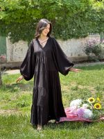 SİYAH BALON KOL KAT KAT ELBİSE (2)