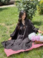 SİYAH BALON KOL KAT KAT ELBİSE (5)