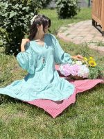 TURKUAZ BALON KOL KAT KAT ELBİSE (4)