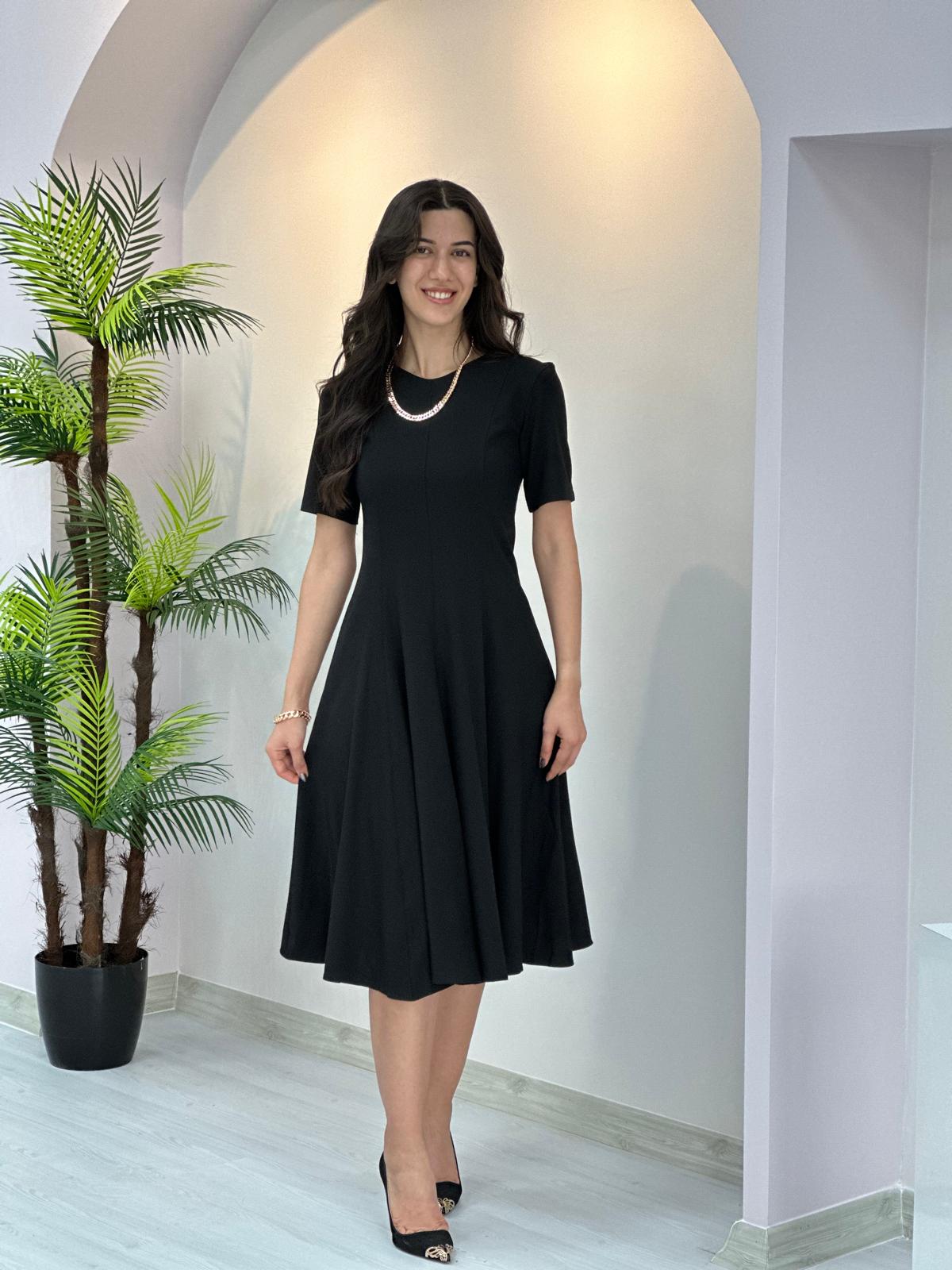 ZRA MODEL SİYAH MİDİ ELBİSE