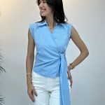 YANDAN BAĞLAMALI KALIN ASKILI MAVİ GÖMLEK