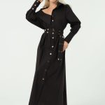 GOLD DÜĞME DETAYLI TEK OMUZ AÇIK GÖMLEK ELBİSE