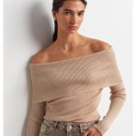 BARDOT YAKA FİTİLLİ SİMLİ TRİKO KAZAK -BEJ