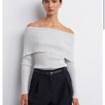 BARDOT YAKA FİTİLLİ SİMLİ TRİKO KAZAK -AÇIK GRİ