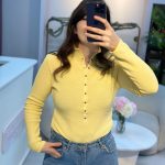 GOLD ÇIT ÇIT DETAYLI SARI TRİKO