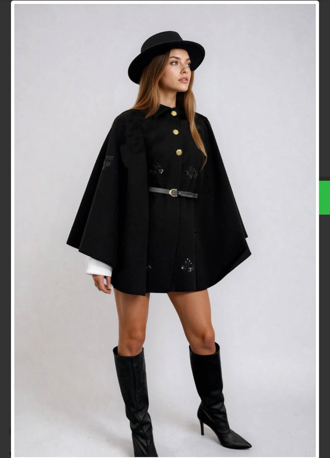 GOLD DÜĞMELİ NAKIŞ DETAYLI PANÇO