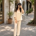 TEK DÜĞME DETAYLI BLUZ PANTOLON TAKIM-TAŞ