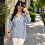 DÜŞÜK OMUZLU OVERSIZE GÖMLEK-açık mavi