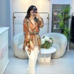 ETNİK DESENLİ KEMERLİ BLUZ -kahve