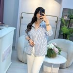 LACİVERT ÇİZGİLİ OVERSIZE GÖMLEK -beyaz