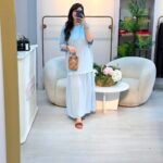 İKİ PARÇA GÖRÜNÜMLÜ UZUN ELBİSE -bebe mavisi
