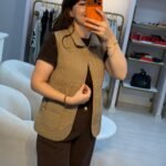 Bej Kemerli Kapitone Yelek