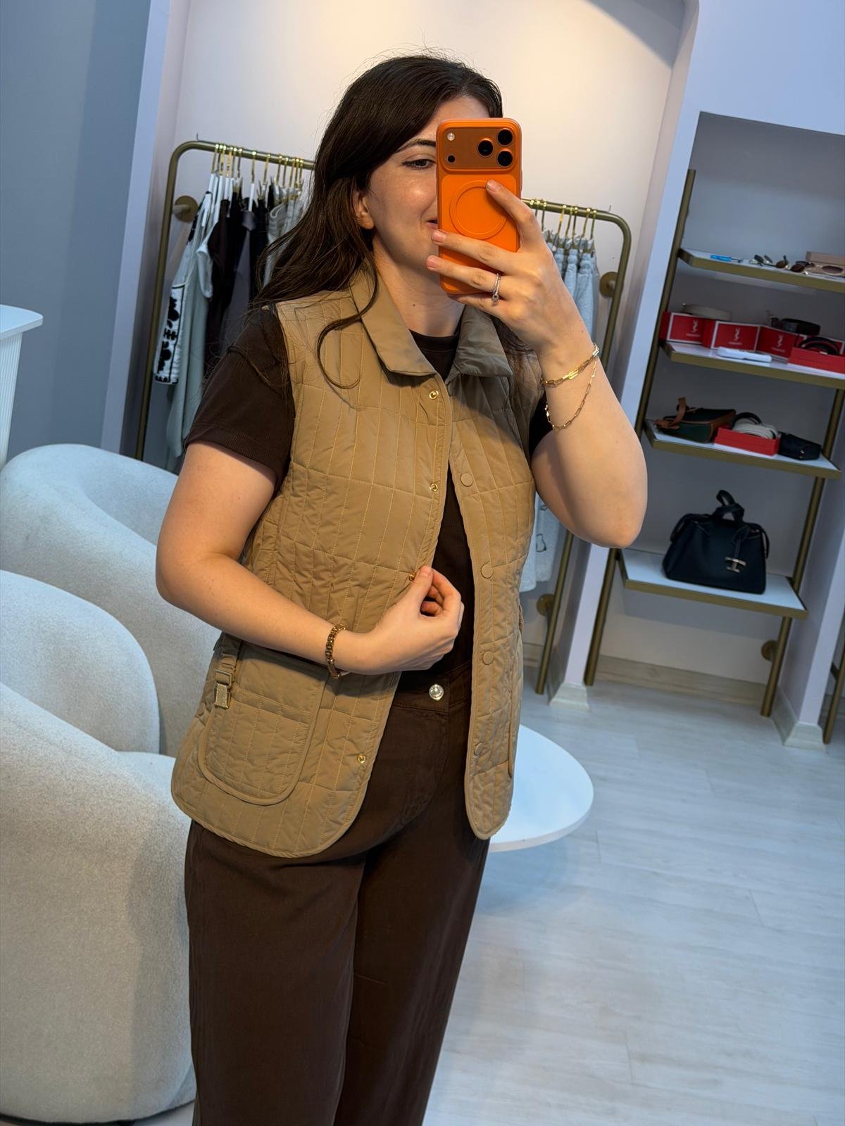 Bej Kemerli Kapitone Yelek